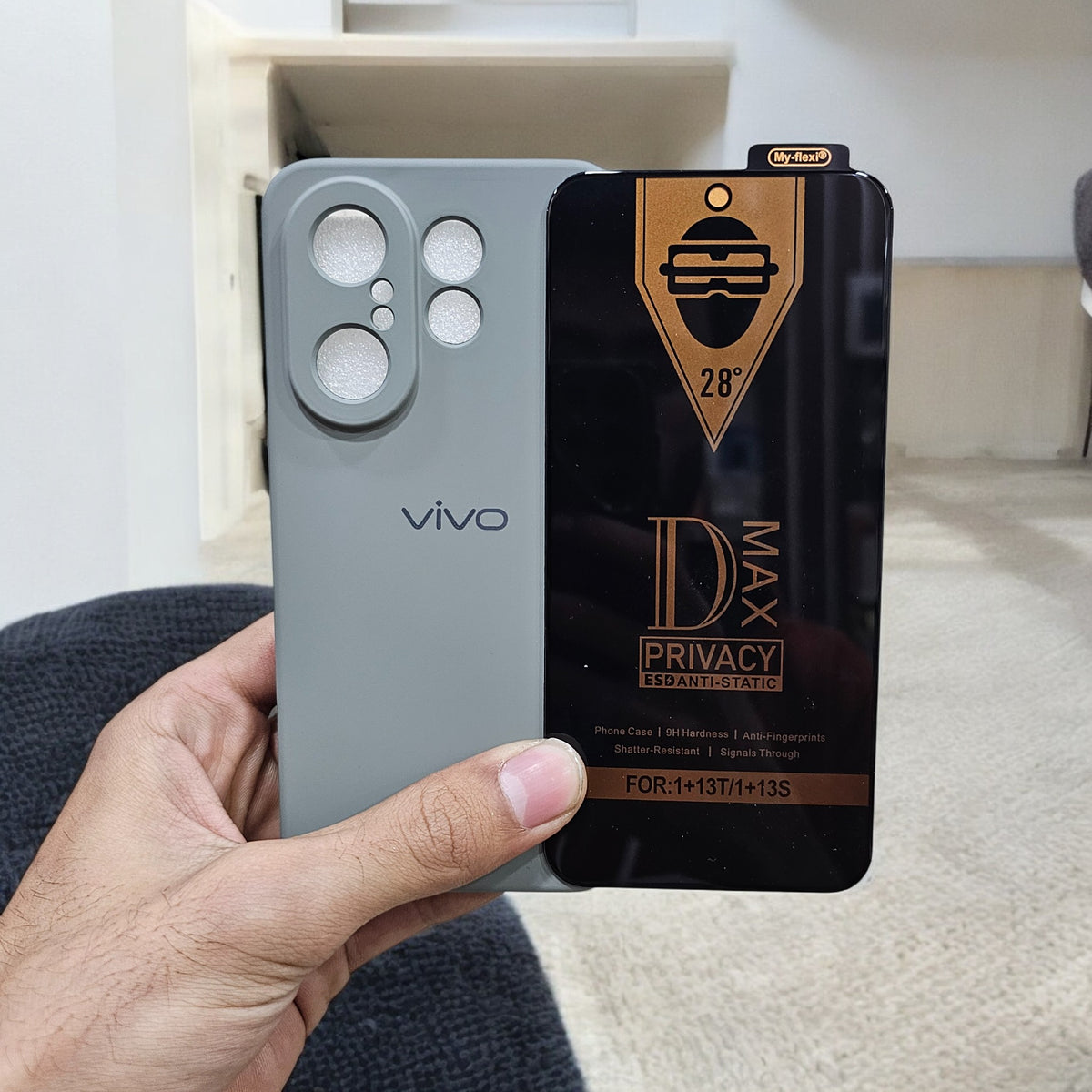 (combo pack)Vivo X200 Fe Soft Silicone Case + Privacy Tempered Glass - Grey