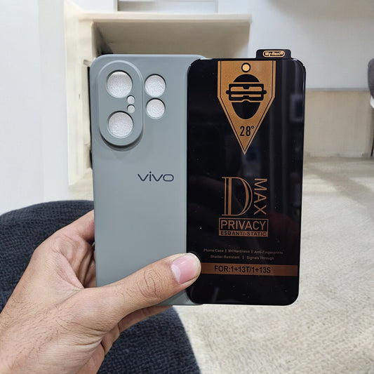 (combo pack)Vivo X200 Fe Soft Silicone Case + Privacy Tempered Glass - Grey