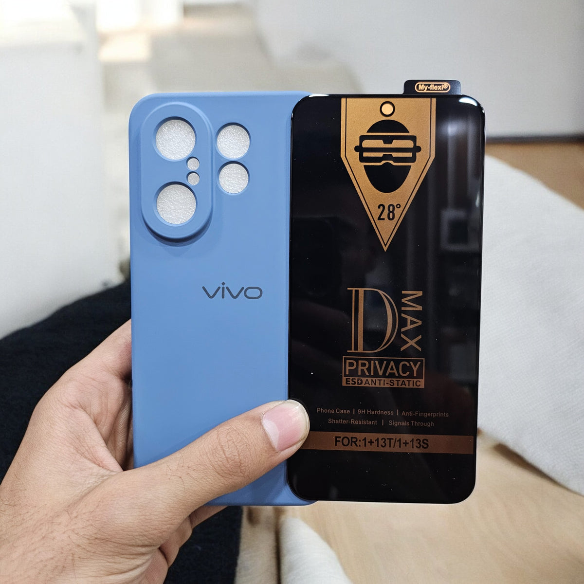 (combo pack)Vivo X200 Fe Soft Silicone Case + Privacy Tempered Glass - Blue1