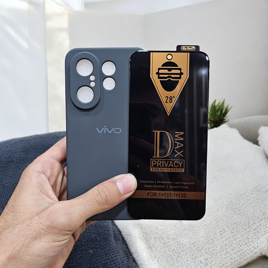 (combo pack)Vivo X200 Fe Soft Silicone Case + Privacy Tempered Glass - Dark Green