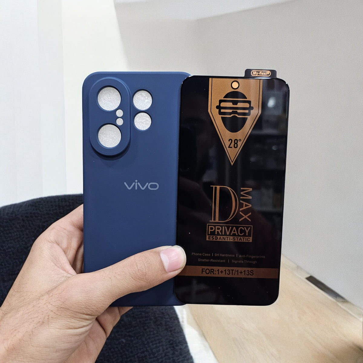 (combo pack)Vivo X200 Fe Soft Silicone Case + Privacy Tempered Glass - Blue