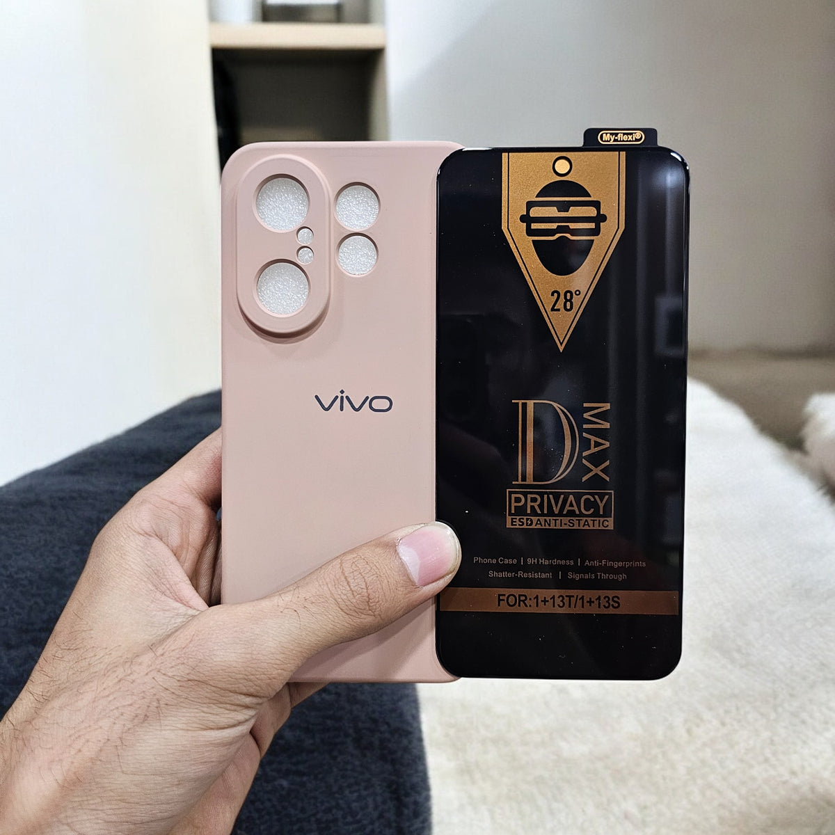 (combo pack)Vivo X200 Fe Soft Silicone Case + Fingerprint Tempered Glass - Peach