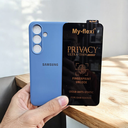 (combo pack)Samsung S24 Soft Silicone Case + Privacy Tempered Glass - Blue1