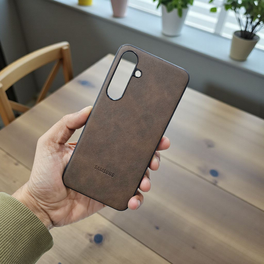 Samsung S24 Fe 5g Premium Leather Back Case Cover - brown