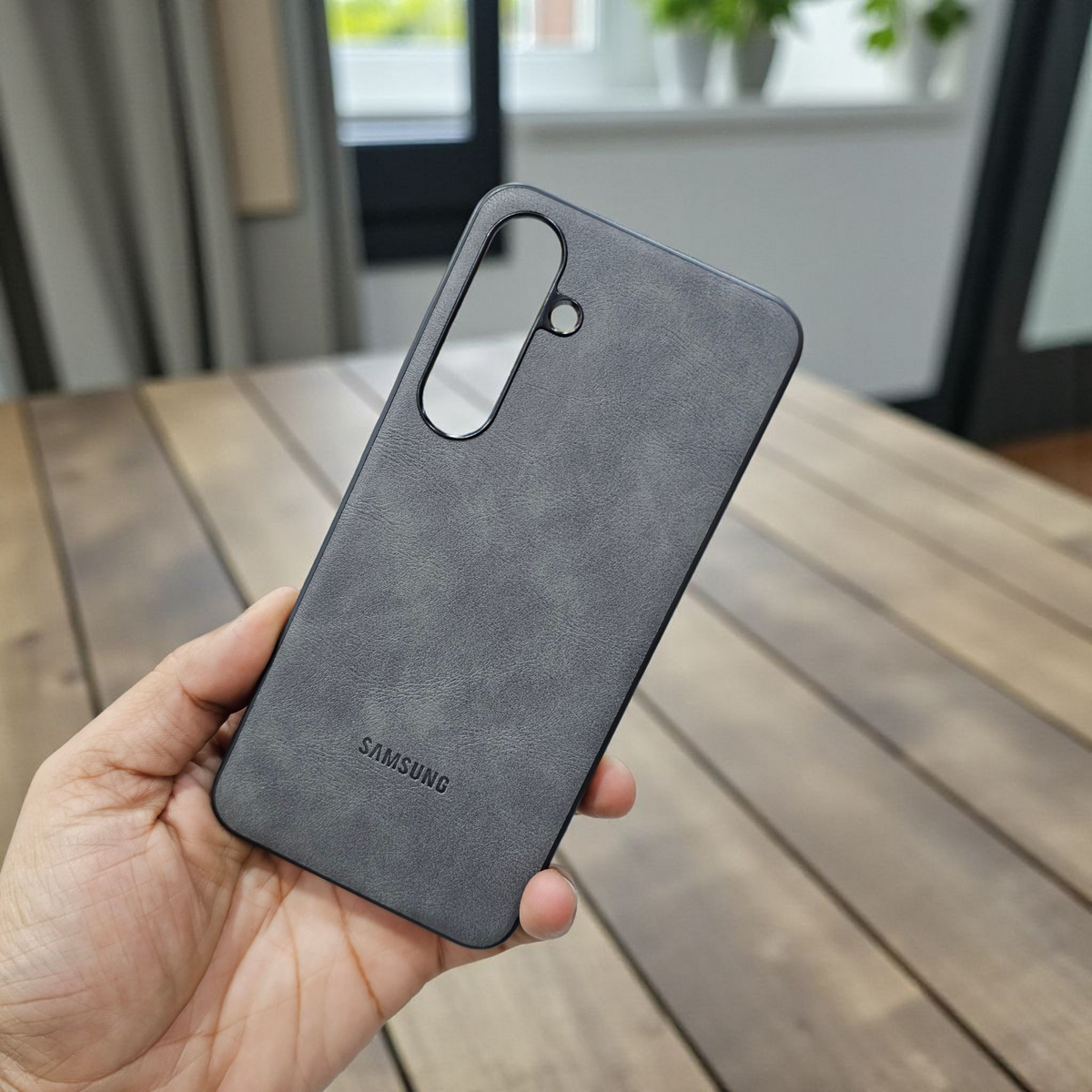 Samsung S24 Fe 5g Premium Leather Back Case Cover - Grey