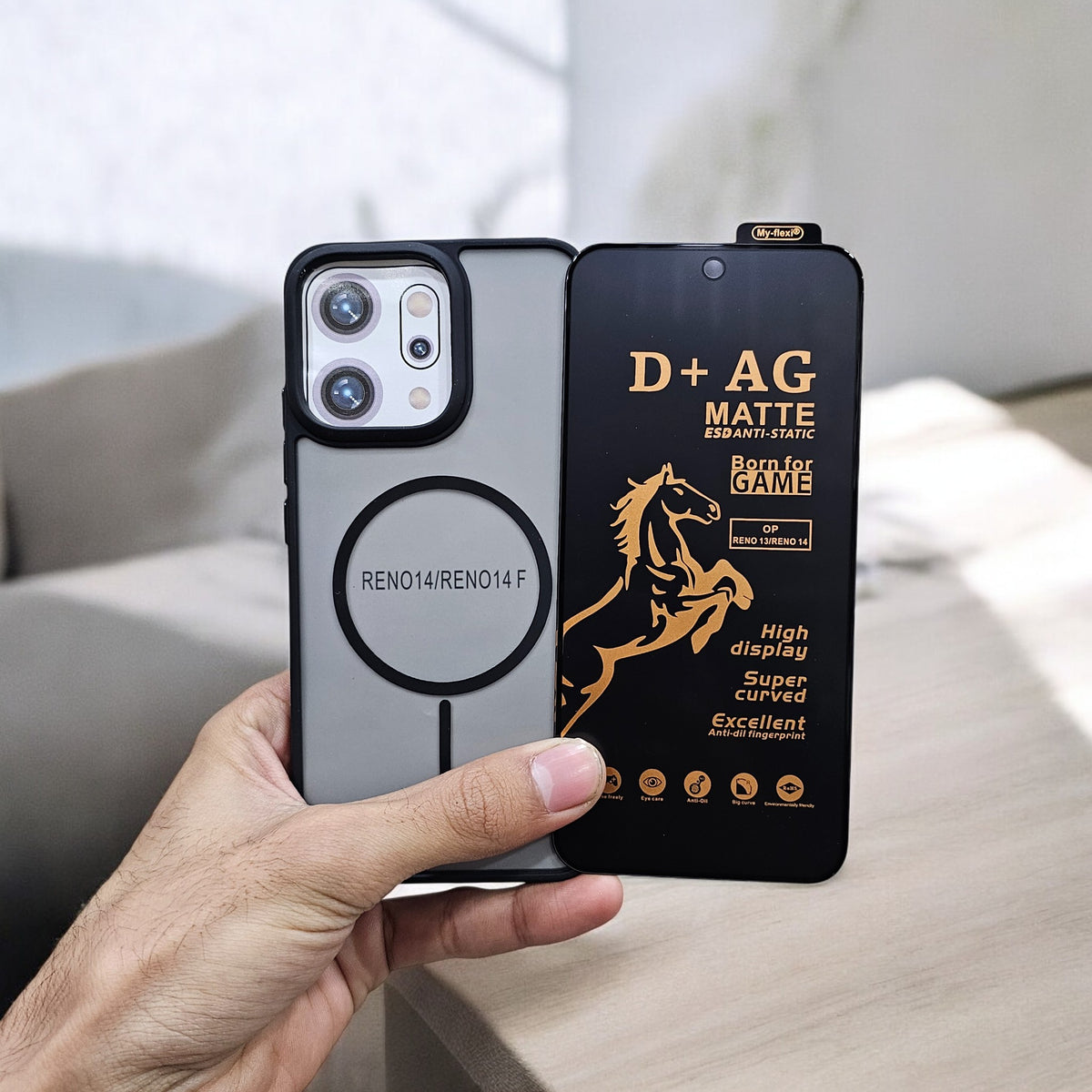 (combo pack)Oppo Reno 14 Magsafe Printed Case + Gaming Matte Tempered Glass - Black