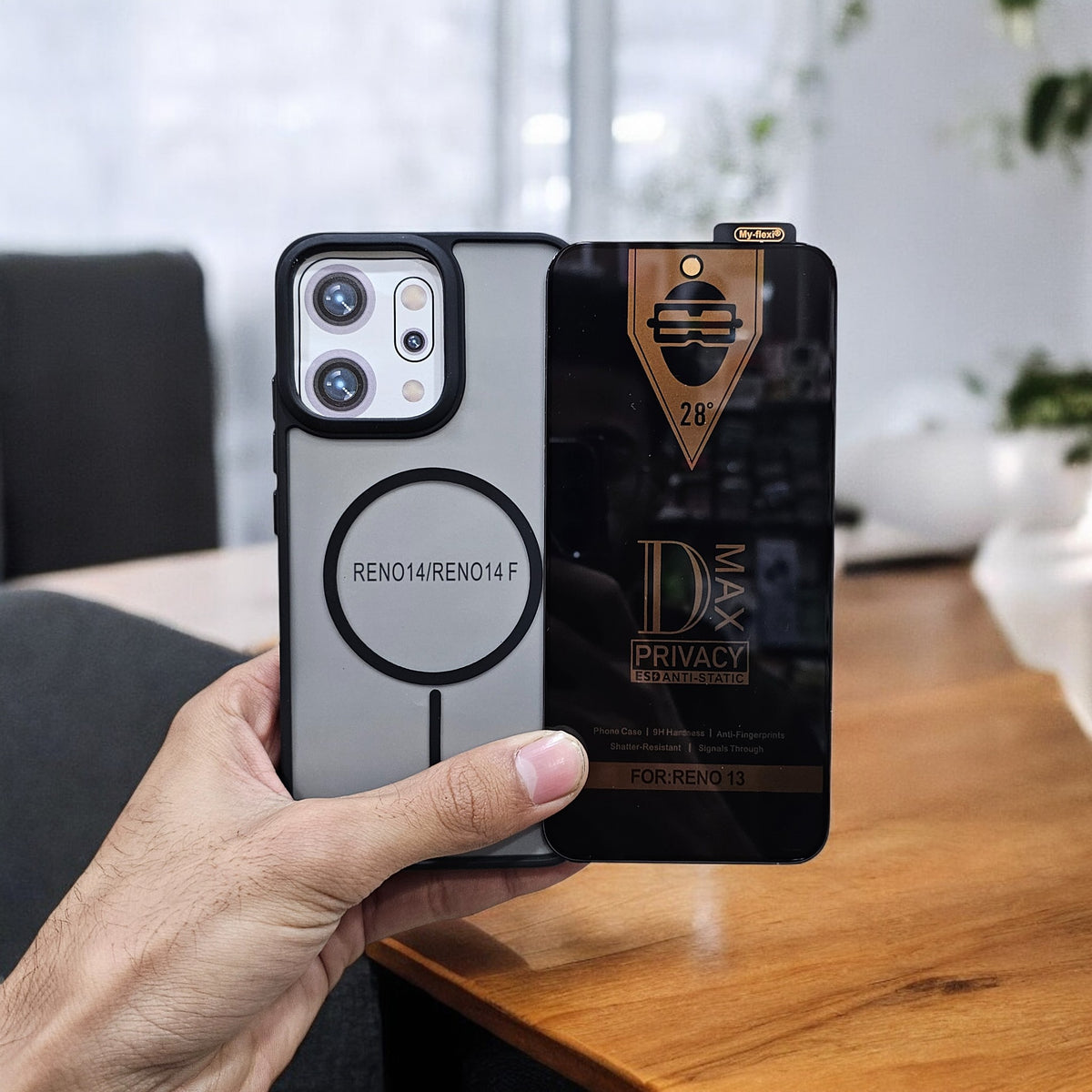 (combo pack)Oppo Reno 14 Magsafe Printed Case + Privacy Tempered Glass - Black