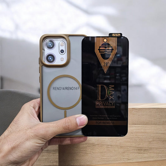 (combo pack)Oppo Reno 14 Magsafe Printed Case + Privacy Tempered Glass - Brown