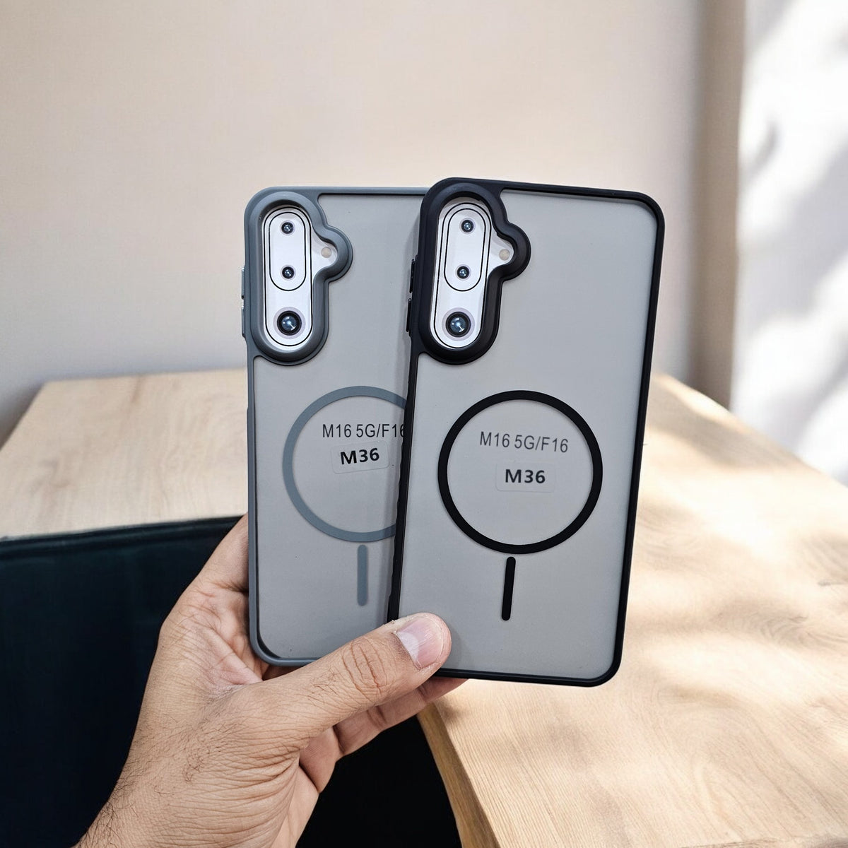 (Pack of 2) Samsung M36 5G Magsafe Printed Metal Buttons Back Case Cover - Combo 1