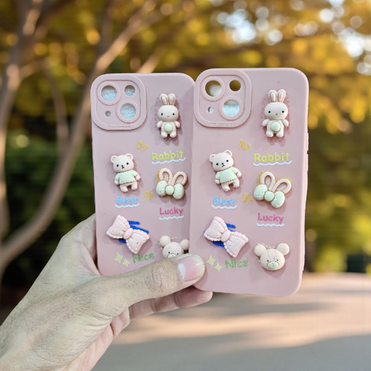 (Pack of 2) iPhone 13 Rabbit Silicone Case Cover - Pink