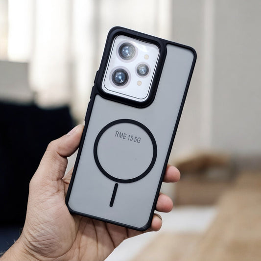 Realme 15 5G Magsafe Printed Metal Buttons Back Case Cover - Black