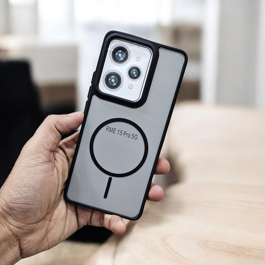 Realme 15 Pro 5G Magsafe Printed Metal Buttons Back Case Cover - Black