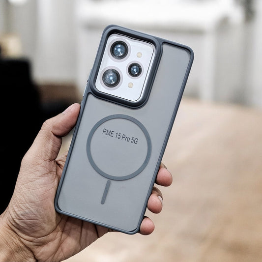 Realme 15 Pro 5G Magsafe Printed Metal Buttons Back Case Cover - Grey