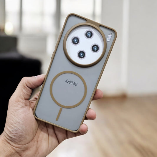 Vivo X200 5G Magsafe Printed Metal Buttons Back Case Cover - Brown