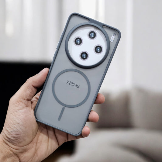 Vivo X200 5G Magsafe Printed Metal Buttons Back Case Cover - Grey