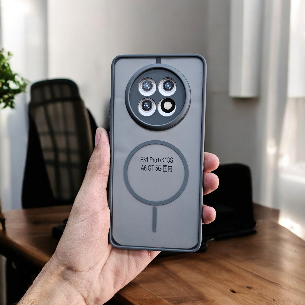Oppo F31 Pro Plus 5G Magsafe Printed Metal Buttons Back Case Cover - Grey