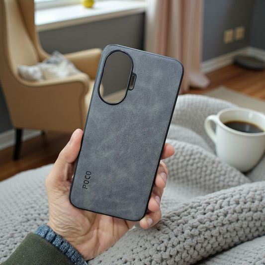 Poco F7 5g Premium Leather Back Case Cover - Grey