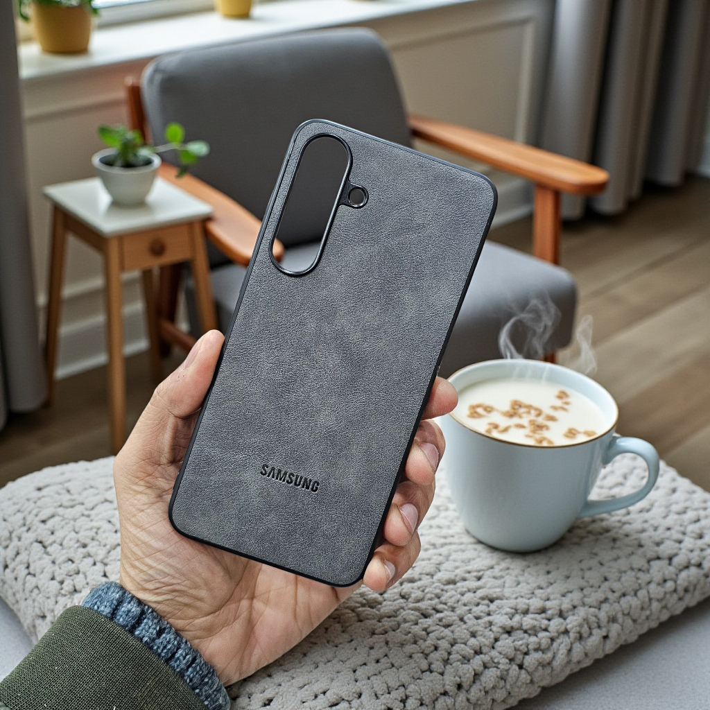 Samsung S25 Fe 5g Premium Leather Back Case Cover - Grey