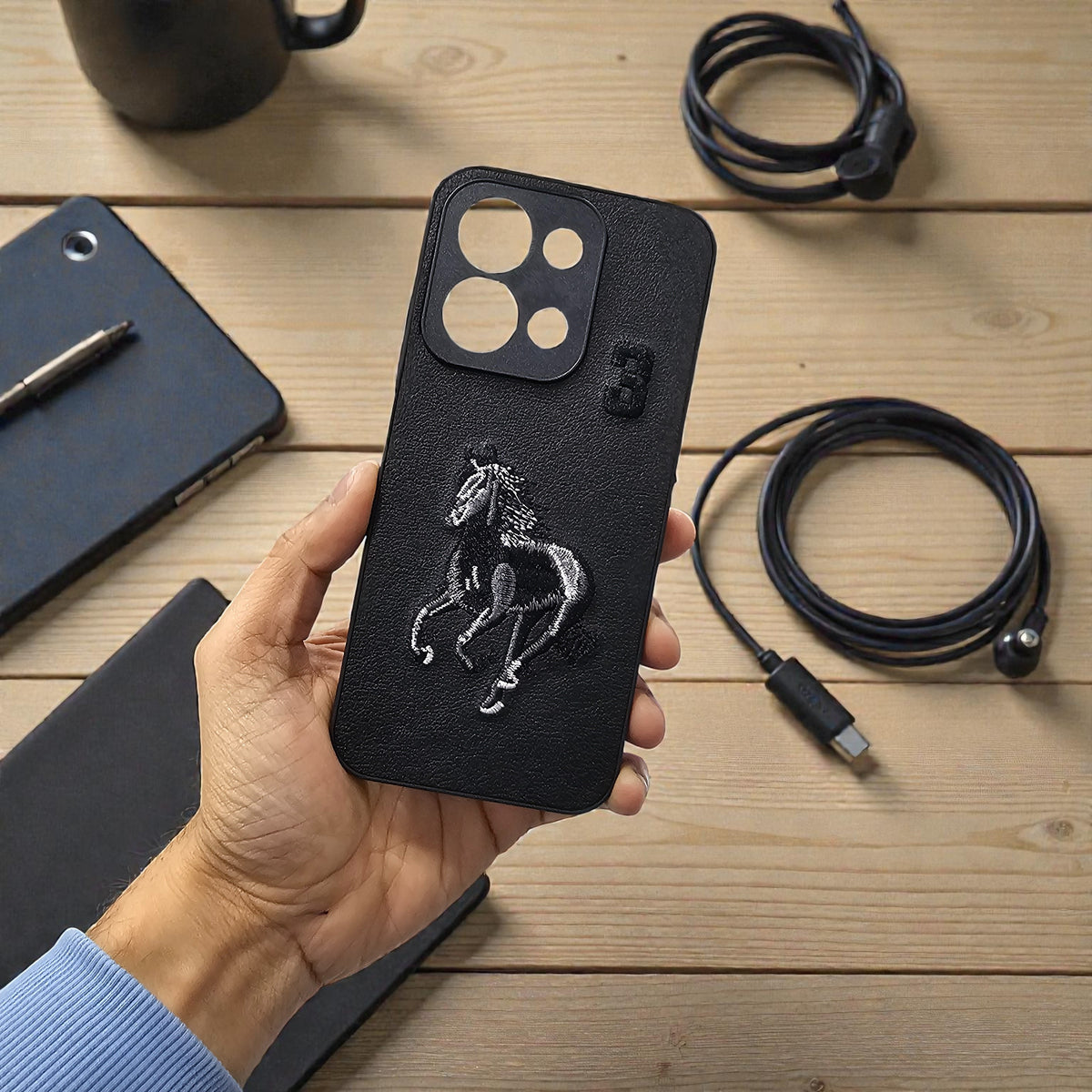 Redmi 15C 5g Premium Polo Santa Barbara Leather Back Case Cover - Black