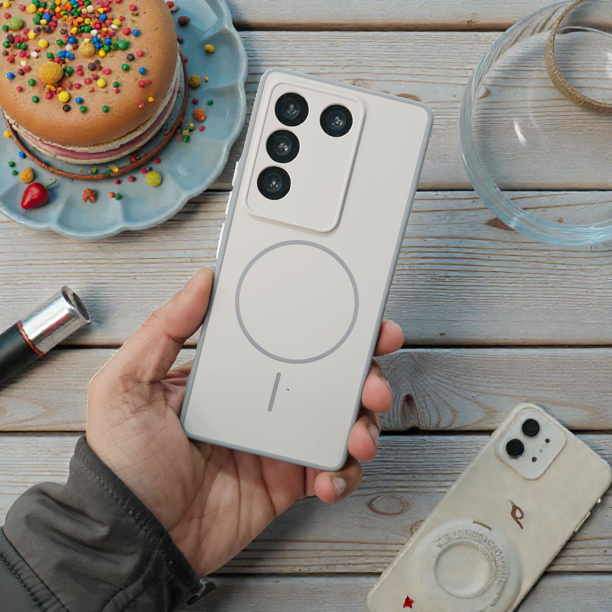 Vivo V27/V27 Pro 5g Premium Magsafe Printed Candy Color Back Case - Cream White