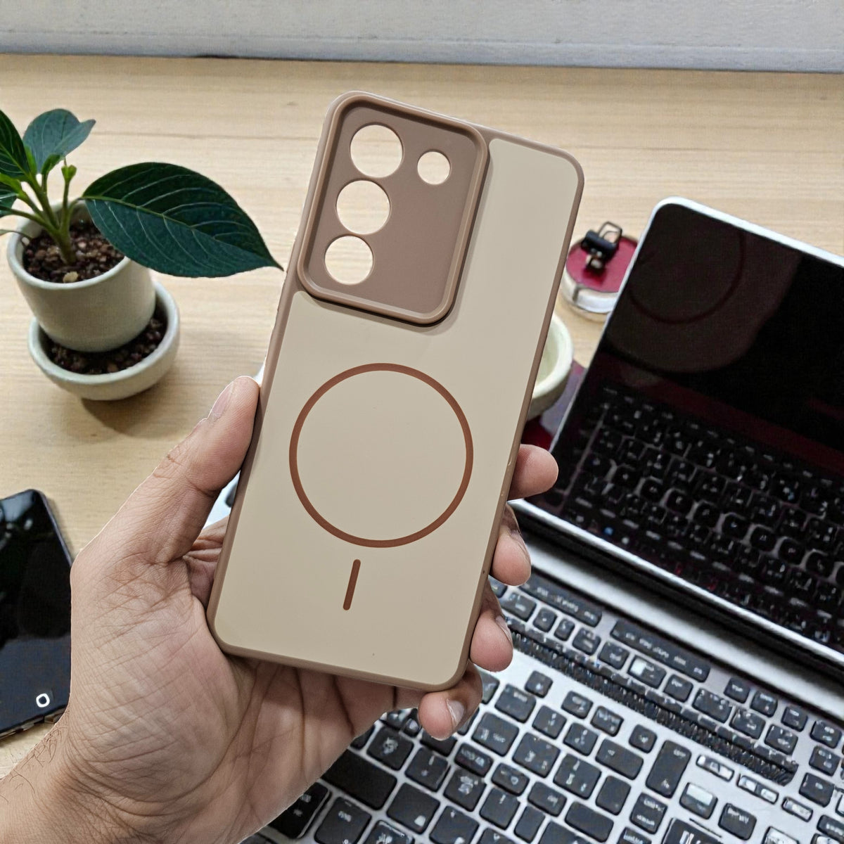 Vivo Y200 5g Premium Magsafe Printed New Candy Color Back Case - Brown