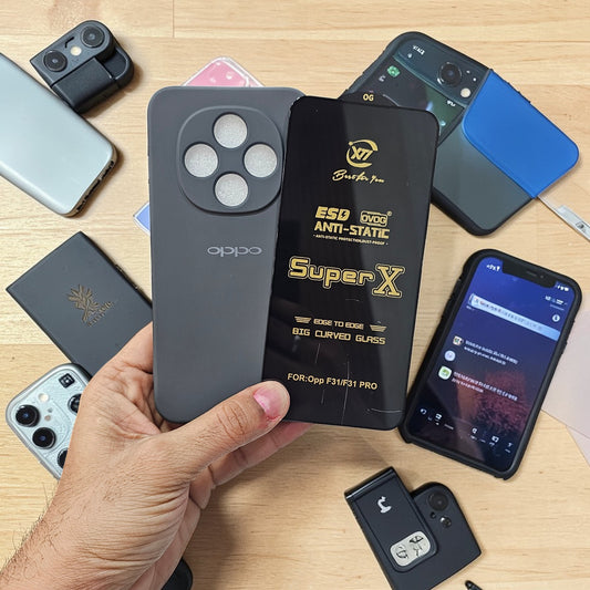 (combo pack)Oppo F31 Pro Soft Silicone Case + Edge to Edge Tempered Glass - Grey