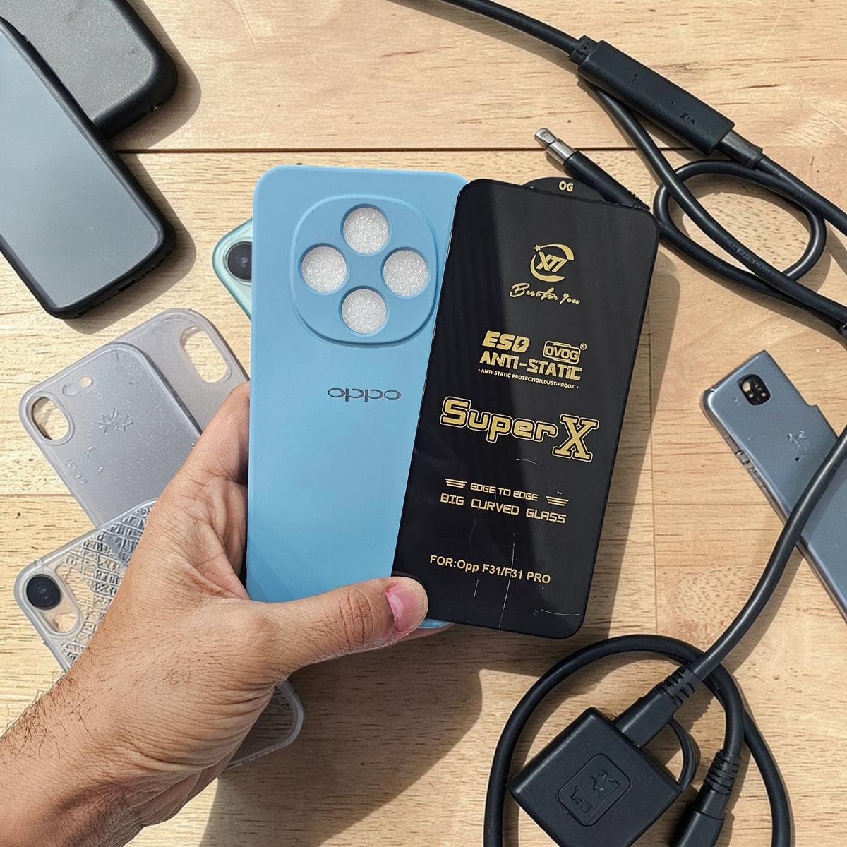 (combo pack)Oppo F31 Pro Soft Silicone Case + Edge to Edge Tempered Glass - Sky Blue