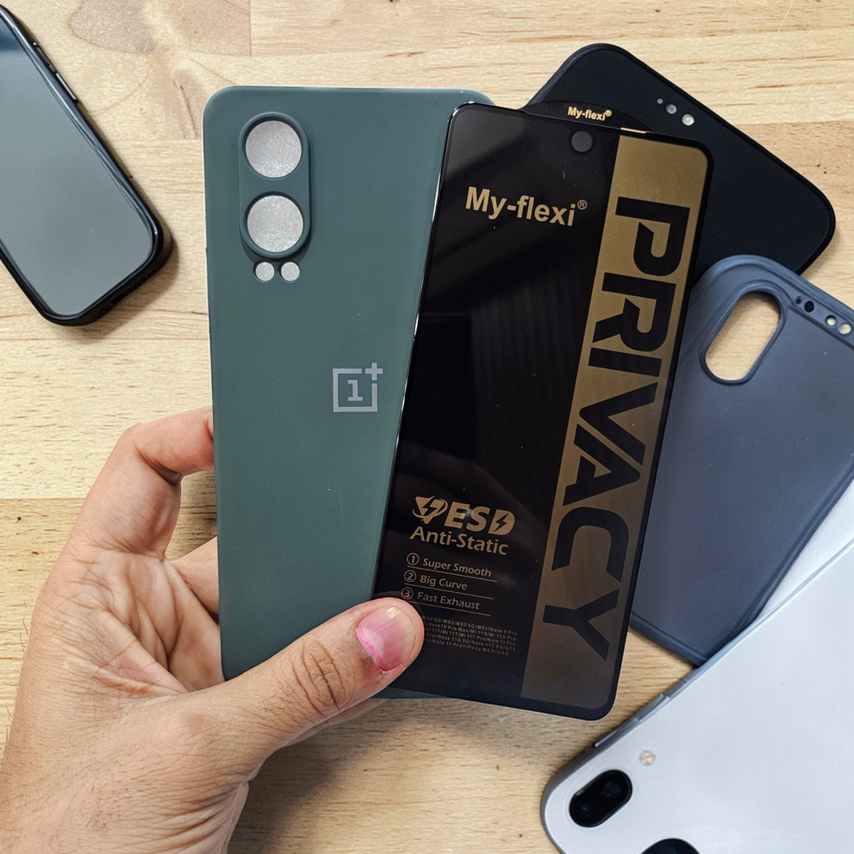 (combo pack)OnePlus Nord Ce 4 Lite Soft Silicone Case + Anti-Spy Privacy Tempered Glass - Dark Green