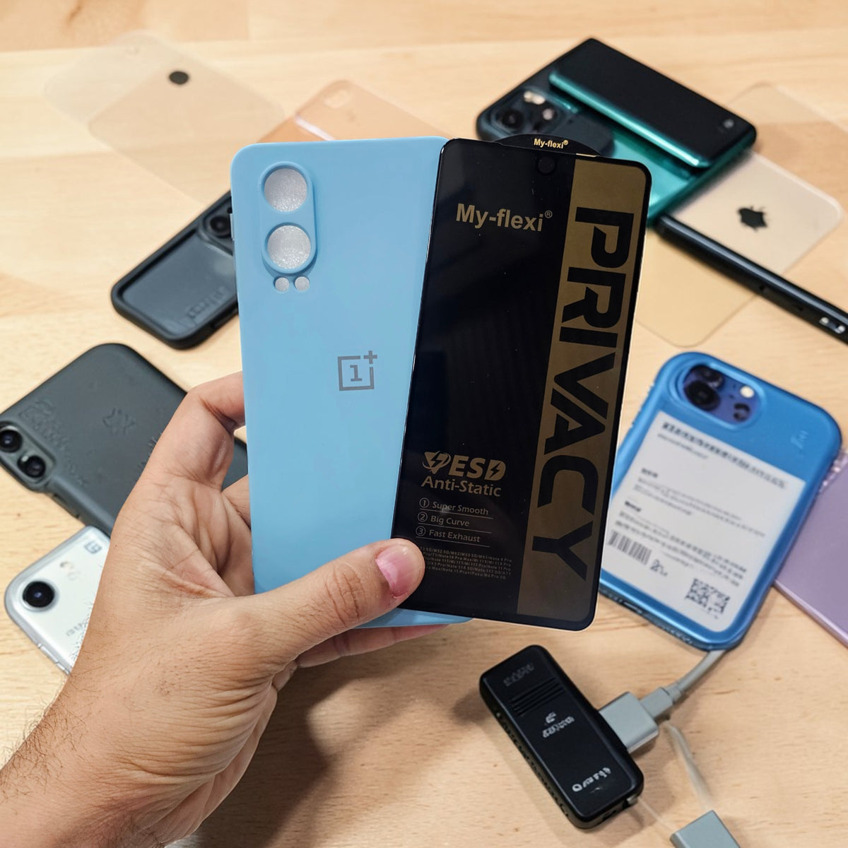 (combo pack)OnePlus Nord Ce 4 Lite Soft Silicone Case + Anti-Spy Privacy Tempered Glass - Sky Blue