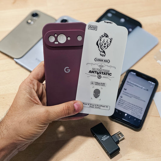 (combo pack)Google Pixel 9 Soft Silicone Case + Fingerprint Tempered Glass - Wine Red