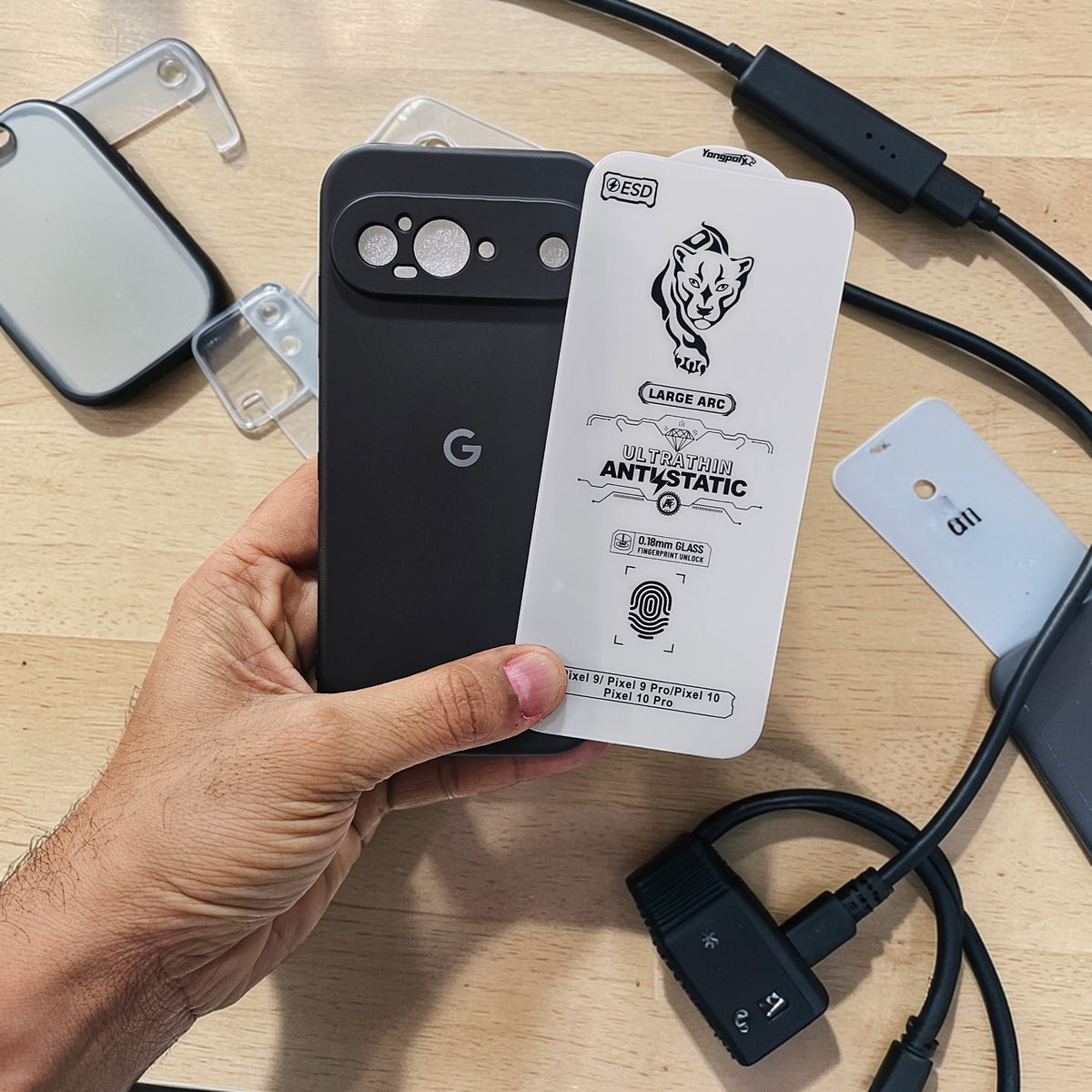 (combo pack)Google Pixel 9 Soft Silicone Case + Fingerprint Tempered Glass - Black