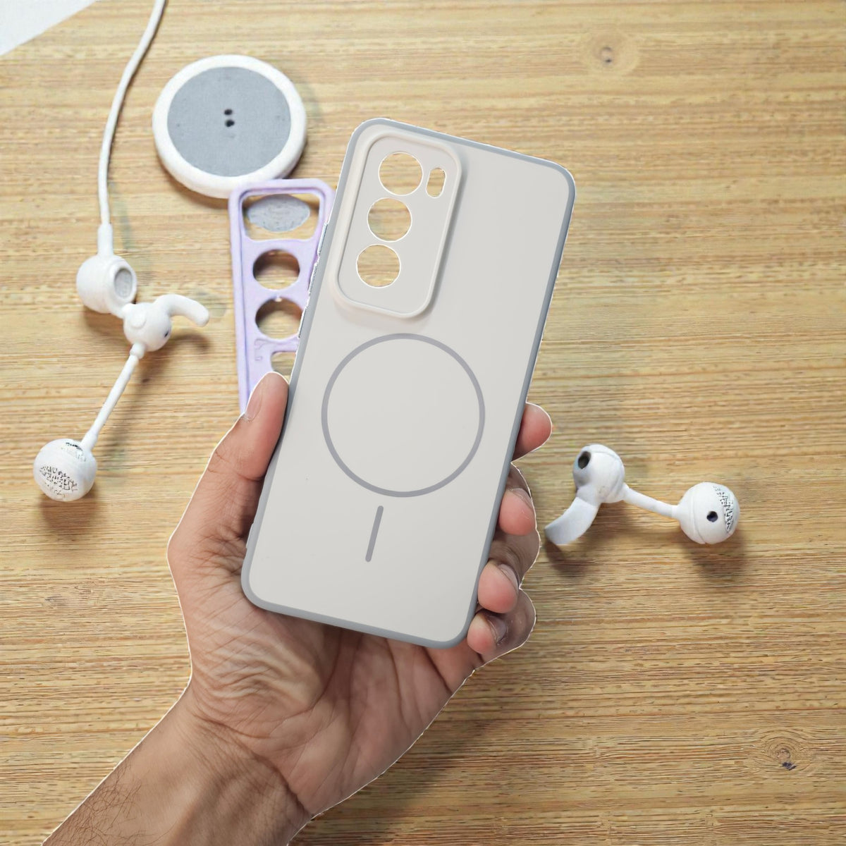 Oppo Reno 12 5g Premium Magsafe Printed Candy Color Back Case - Cream White