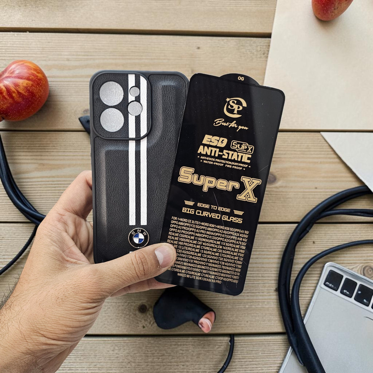 (Free Tempered)Oppo Reno 15C 5g Premium Car Logo Leather Back Case Pouch - Pattern 1