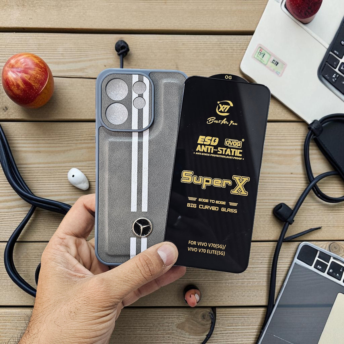 (Free Tempered)Vivo V70 5g Premium Car Logo Leather Back Case Pouch - pattern 2