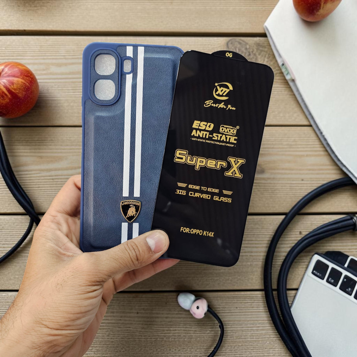 (Free Tempered)Oppo K14X/A6X 5g Premium Car Logo Leather Back Case Pouch - Pattern 1