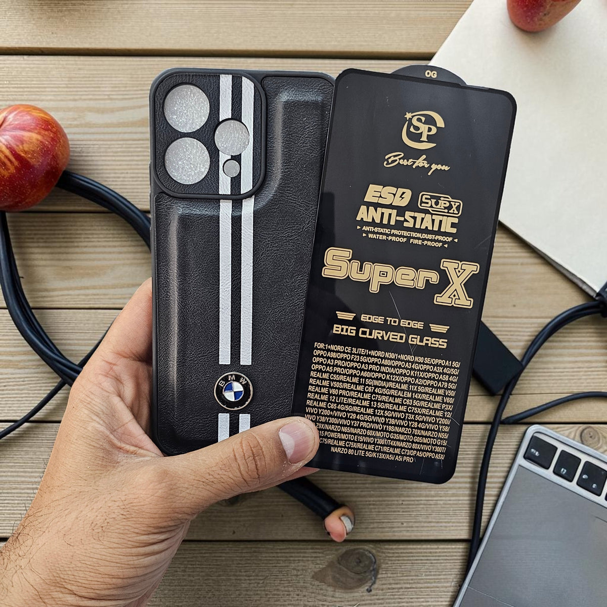 (Free Tempered)Oppo Reno 15 5g Premium Car Logo Leather Back Case Pouch - pattern 2