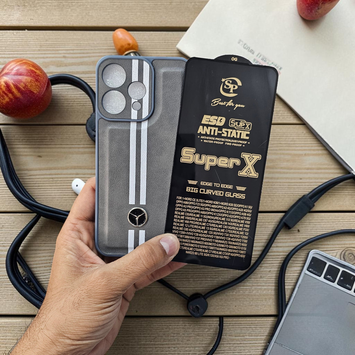 (Free Tempered)Oppo Reno 15 5g Premium Car Logo Leather Back Case Pouch - Pattern 1