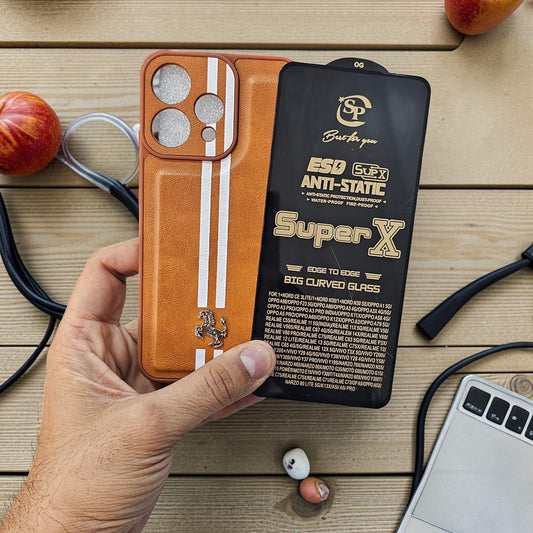 (Free Tempered)Oppo Reno 15 5g Premium Car Logo Leather Back Case Pouch - pattern 3