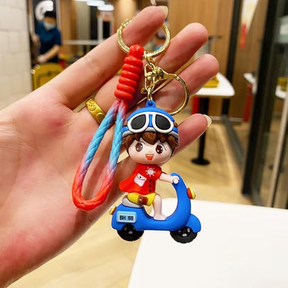 Combo (Pack Of 2) Cute Cartoon 3D Silicon PVC KeyRings - Scotter Boy 2