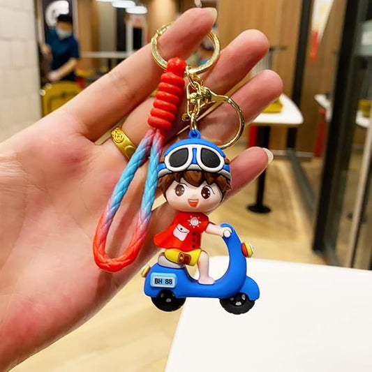 Combo (Pack Of 2) Cute Cartoon 3D Silicon PVC KeyRings - Scotter Boy 2