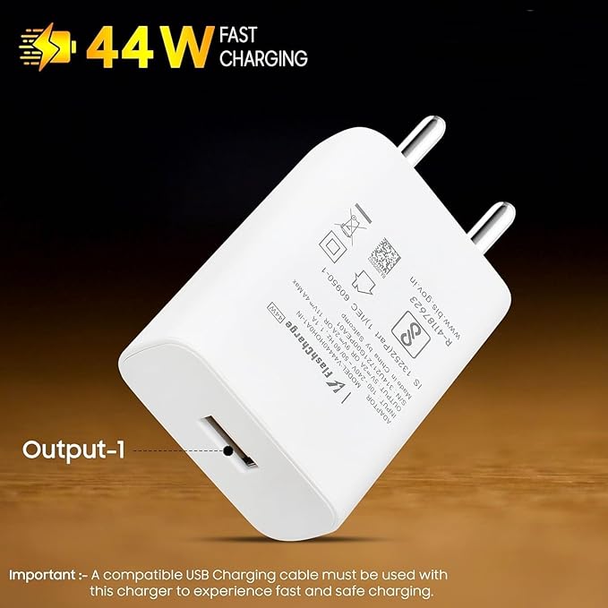 44W Super Fast Flash Charger With Cable For Vivo V series,Y series,T series