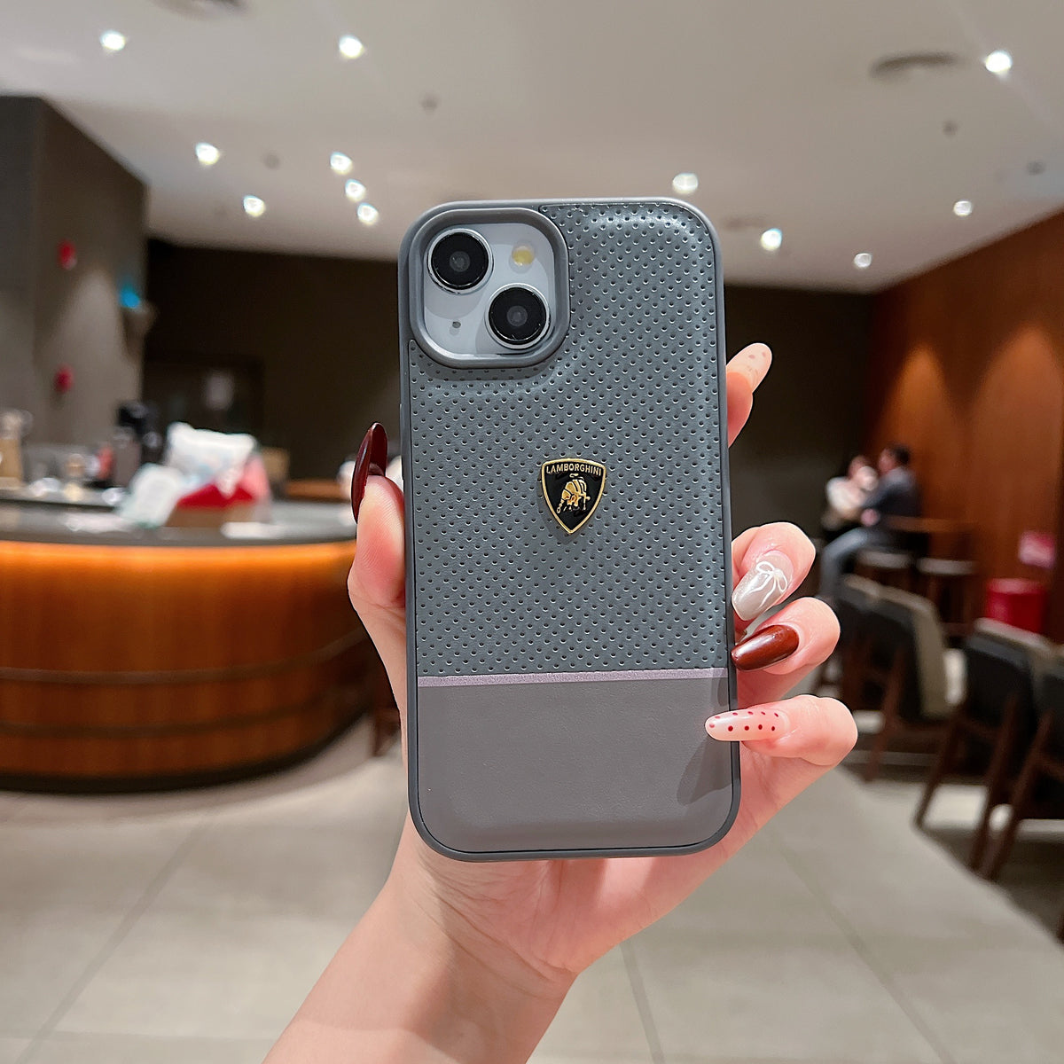 Apple iPhone 15 Plus Luxury Branded Car Logo Leather Designer Case- Lamborghini