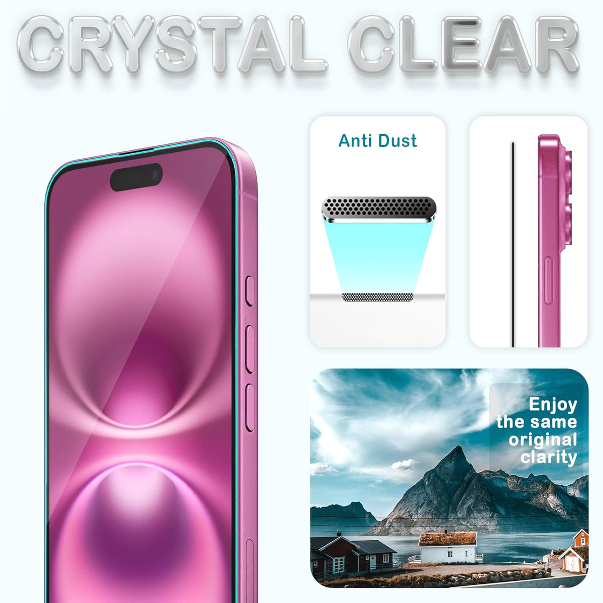 (Pack Of 3) Apple iPhone 16 Pro Border-Less Dust Proof Gorilla Crystal Clear Tempered Glass