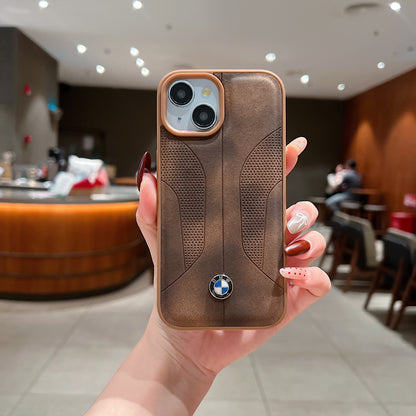 Apple iPhone 15 Plus Luxury Branded Car Logo Leather Designer Case- BMW 2