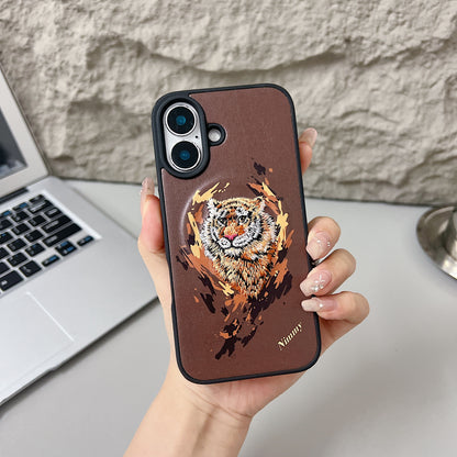 Apple iPhone 16/16 Plus Premium US POLO Assn. Embroidery Leather case with Magsafe  - Tiger 1
