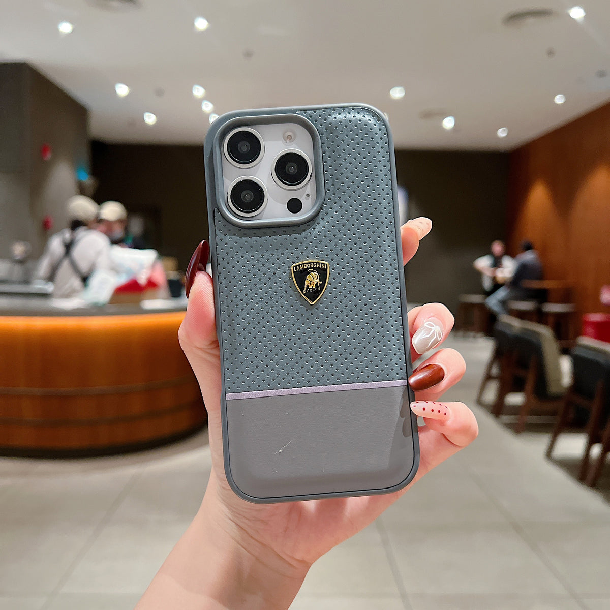 Apple iPhone 15 Pro Luxury Branded Car Logo Leather Designer Case - Lamborghini