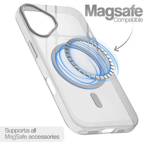 Apple iPhone 16 Premium Crystal Clear Anti-Yellowing Wireless Charging Support Case - Crystal Grey