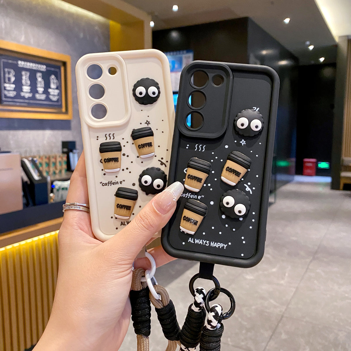 Samsung S21 FE 5G Coffee Soft Silicone Lanyard Back Cover Case - Lanyard 2