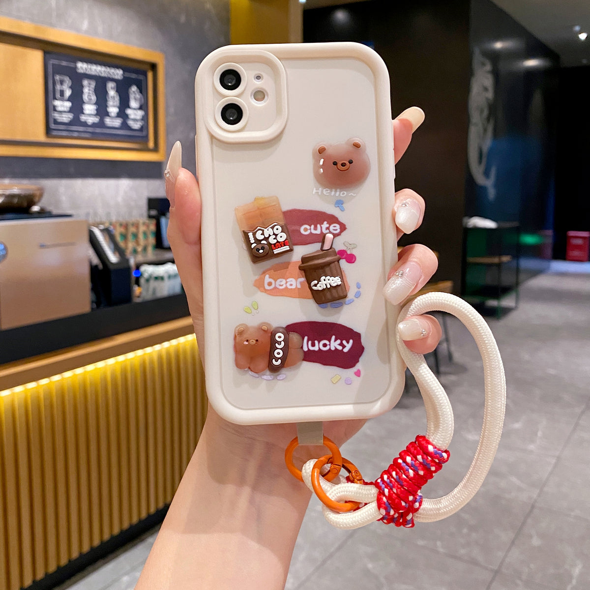 Apple iPhone 11/12 Coffee Soft Silicone Lanyard Back Cover Case - Lanyard 2