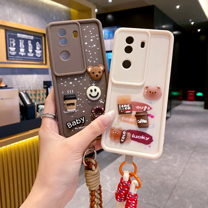 Vivo V40e/iQoo Z9s 5G Coffee Soft Silicone Lanyard Back Cover Case - Lanyard 2